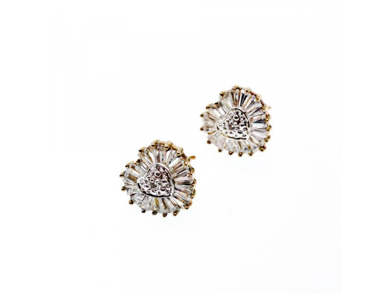 925 Sterling Silver Gold Plated CZ "Heart" Stud Earrings