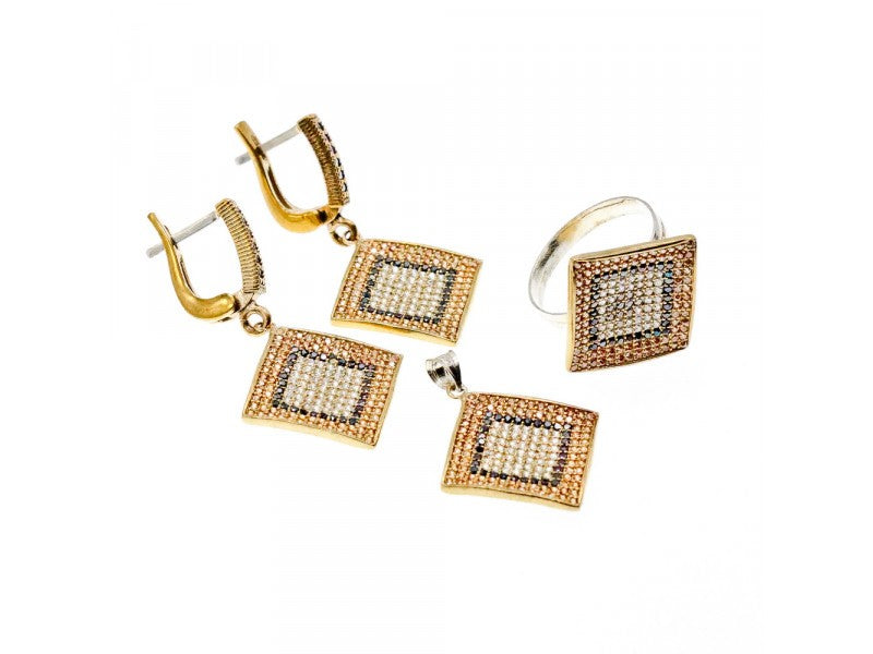 925 Sterling Silver with Gilding CZ & Black Jade Set