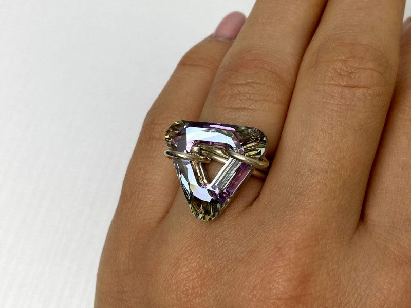 925 Sterling Silver Multicolor Jewelry Glass Ring Size 6.5 Italy