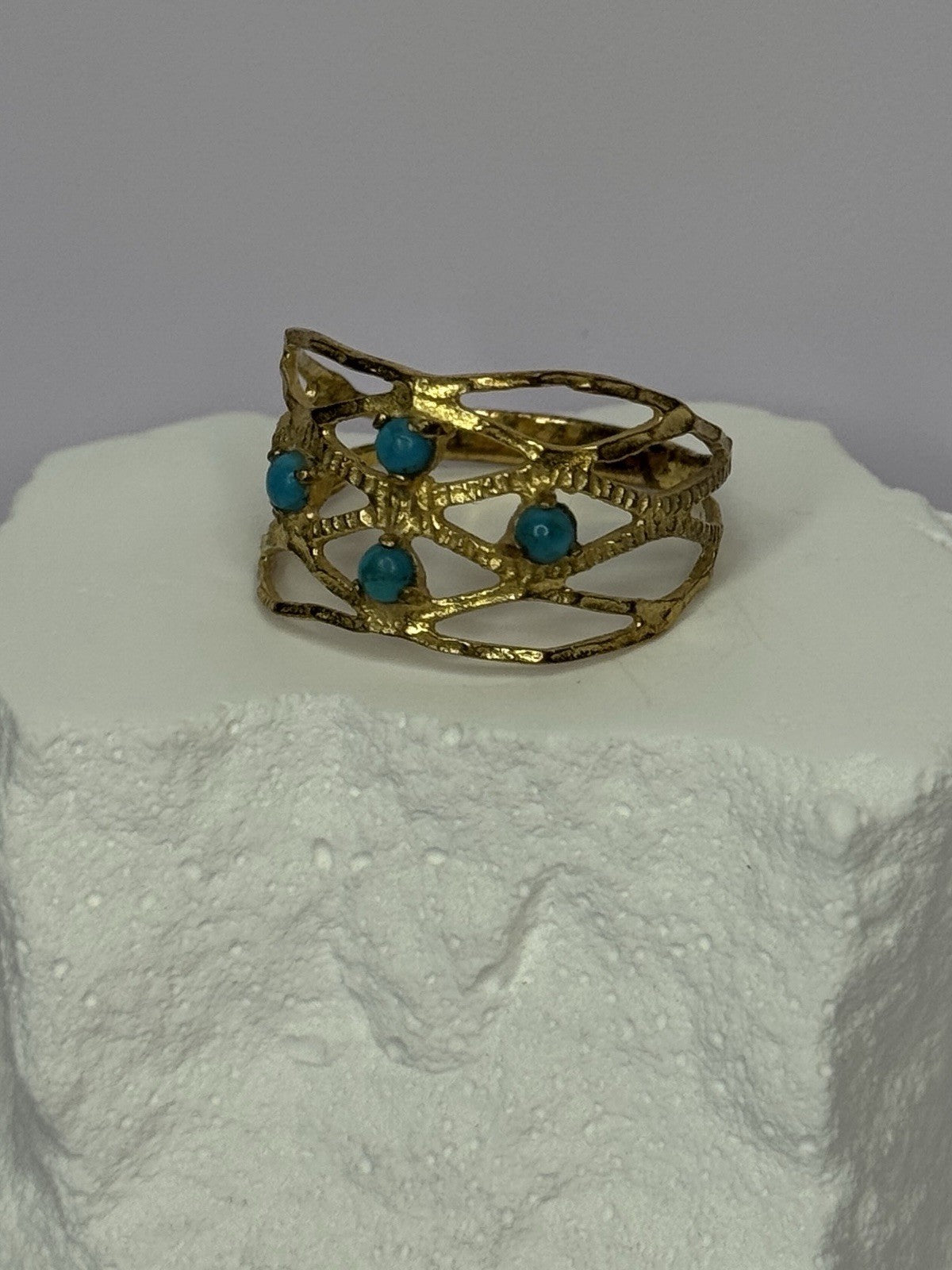 925 Sterling Silver Gold Plated Turquoise Ring Size 8.5