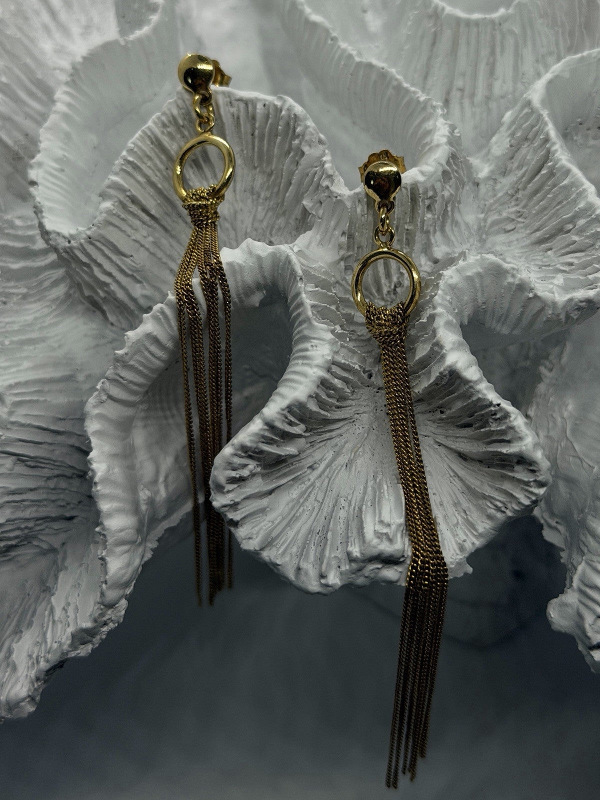 Italy 925 Sterling Silver Gold Plated Long Chain Tassel Drop Earrings