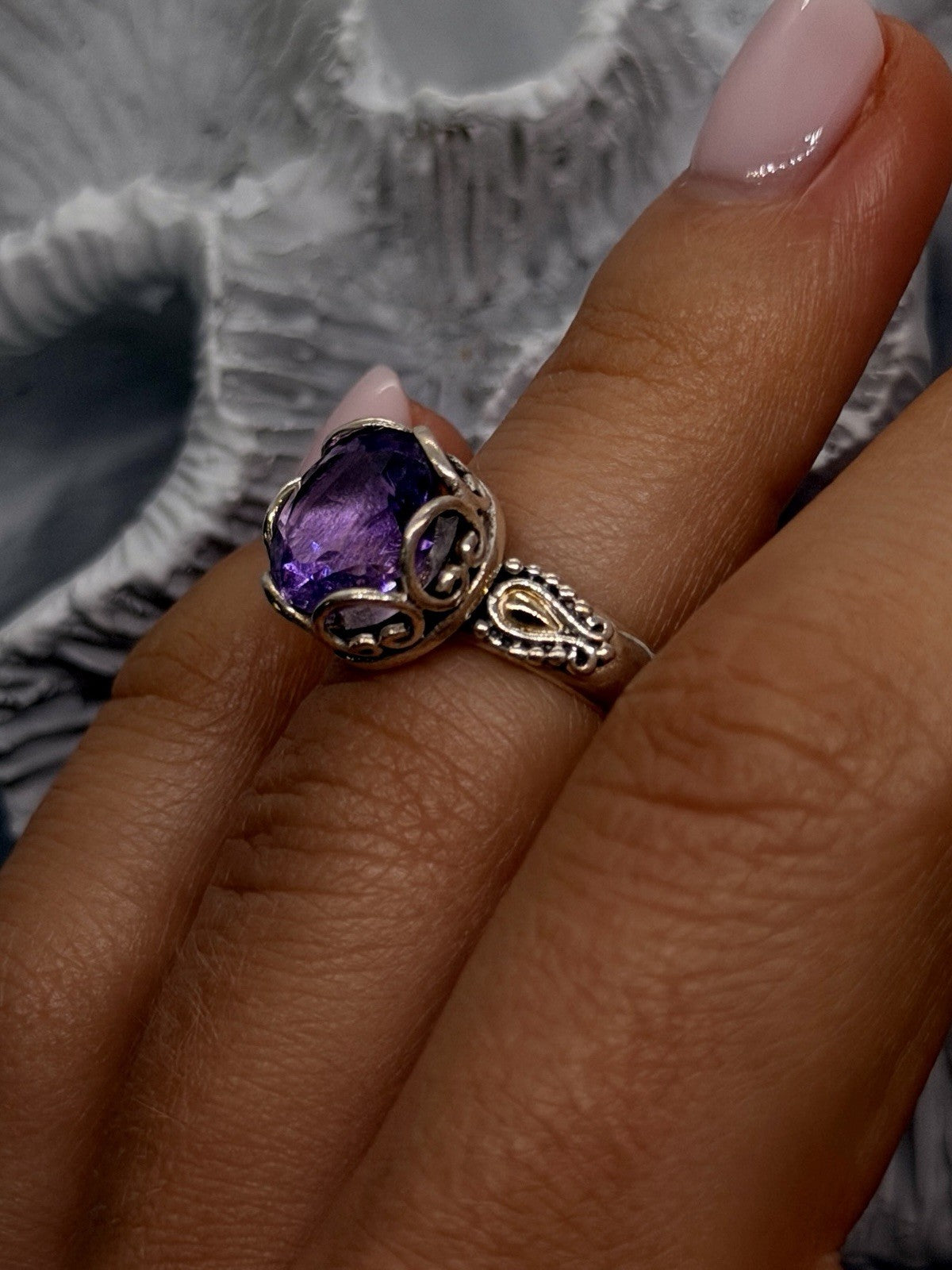 925 Sterling Silver & 18K Yellow Gold Part Amethyst Ring Size 5