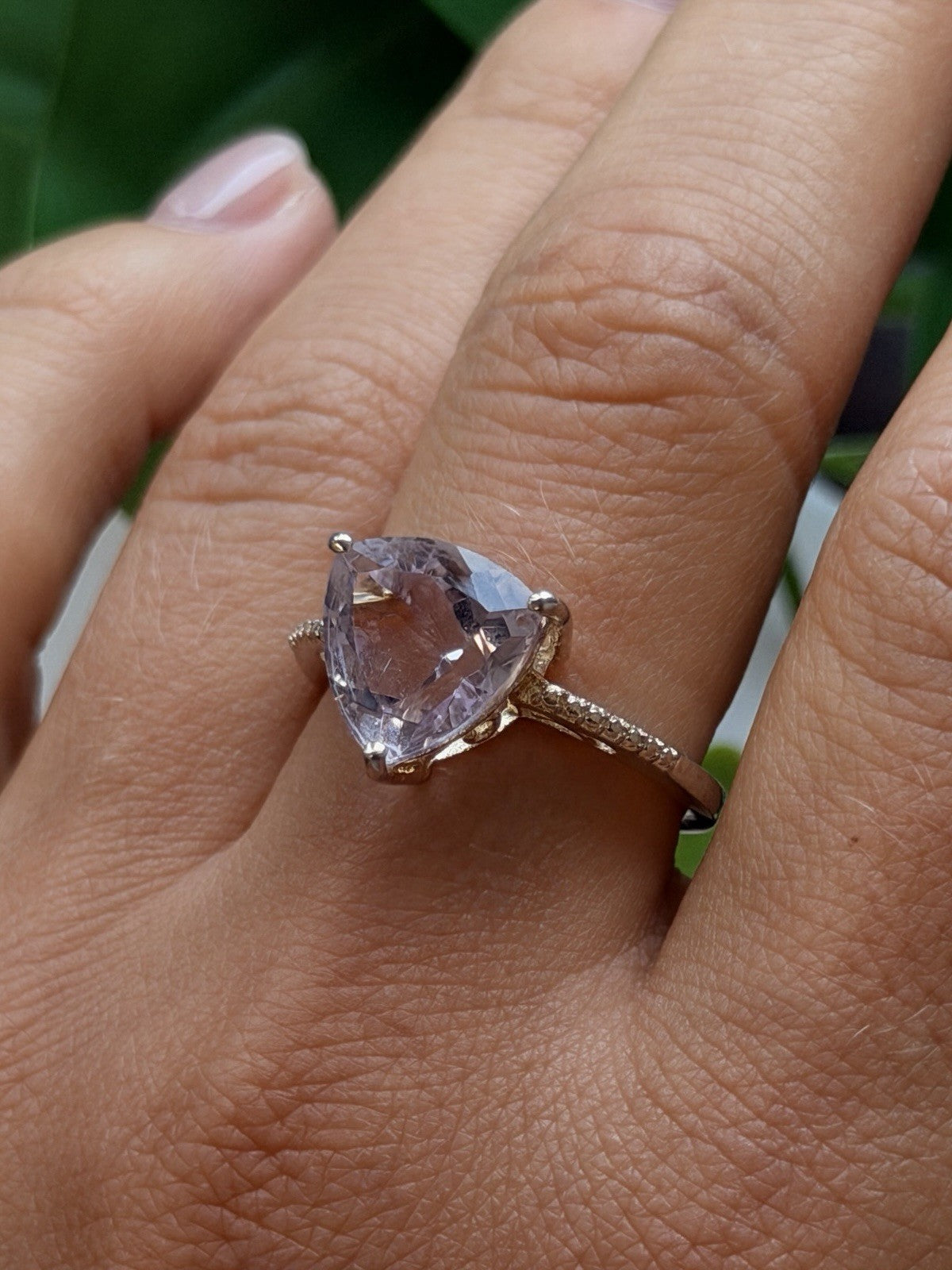 925 Sterling Silver Lilac Tone Morganite Ring Size 9