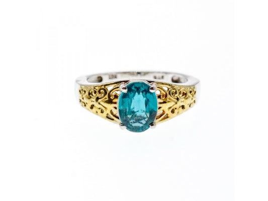 925 Sterling Silver Gold Plated Spinel Openwork Ring Size 6