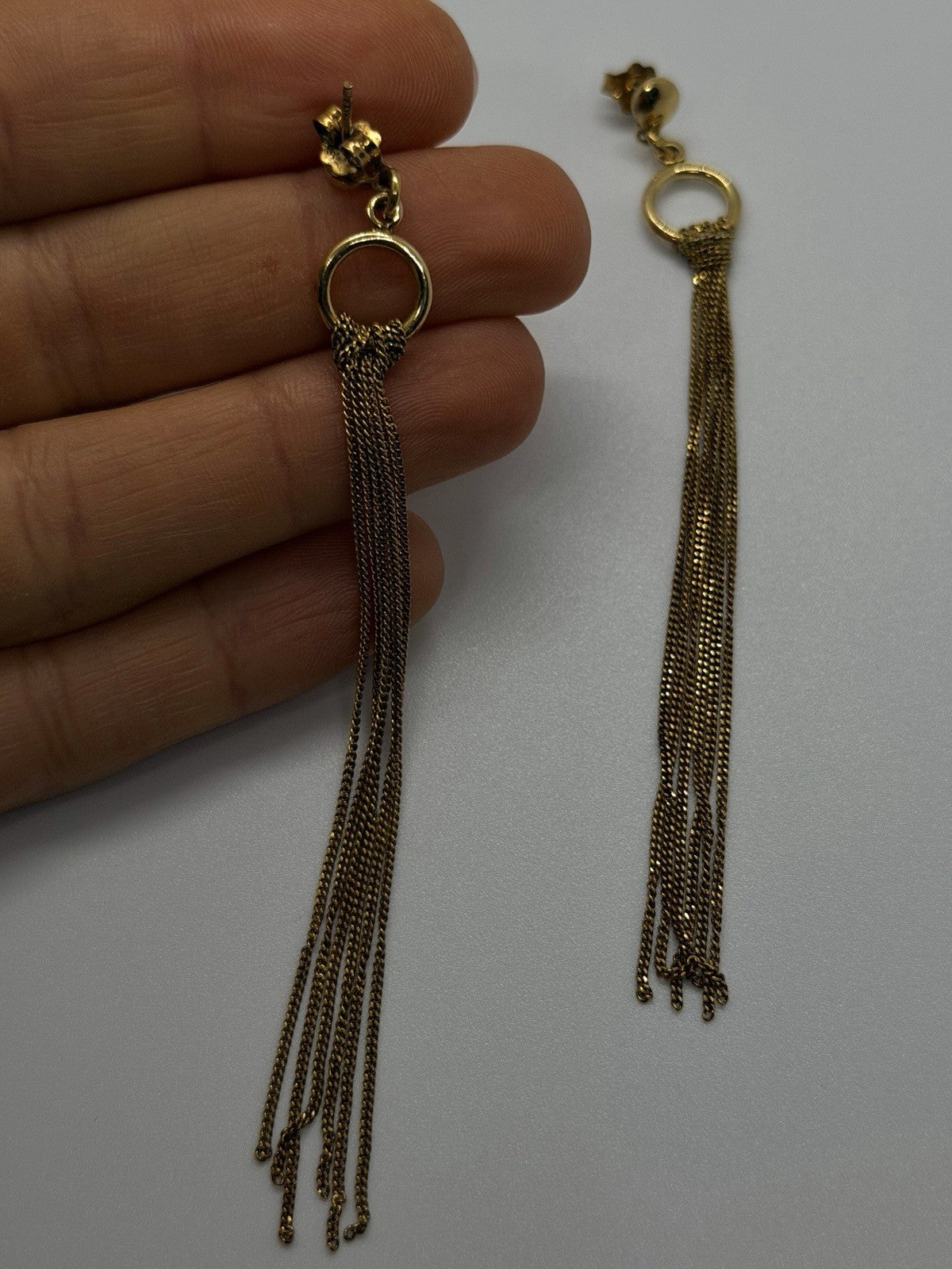 Italy 925 Sterling Silver Gold Plated Long Chain Tassel Drop Earrings