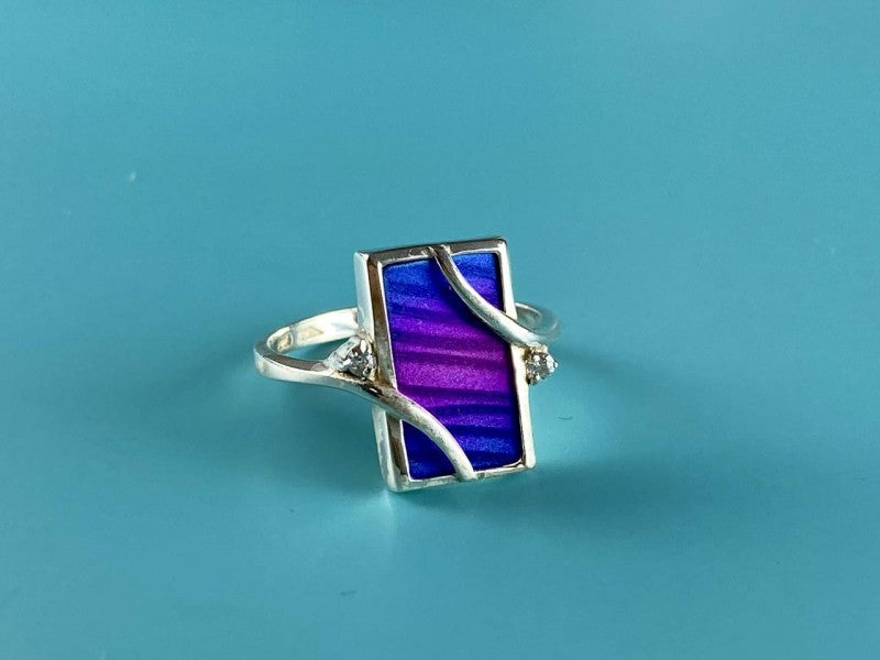 925 Sterling Silver Anodized Titanium & Quartz Ring Size 10.25
