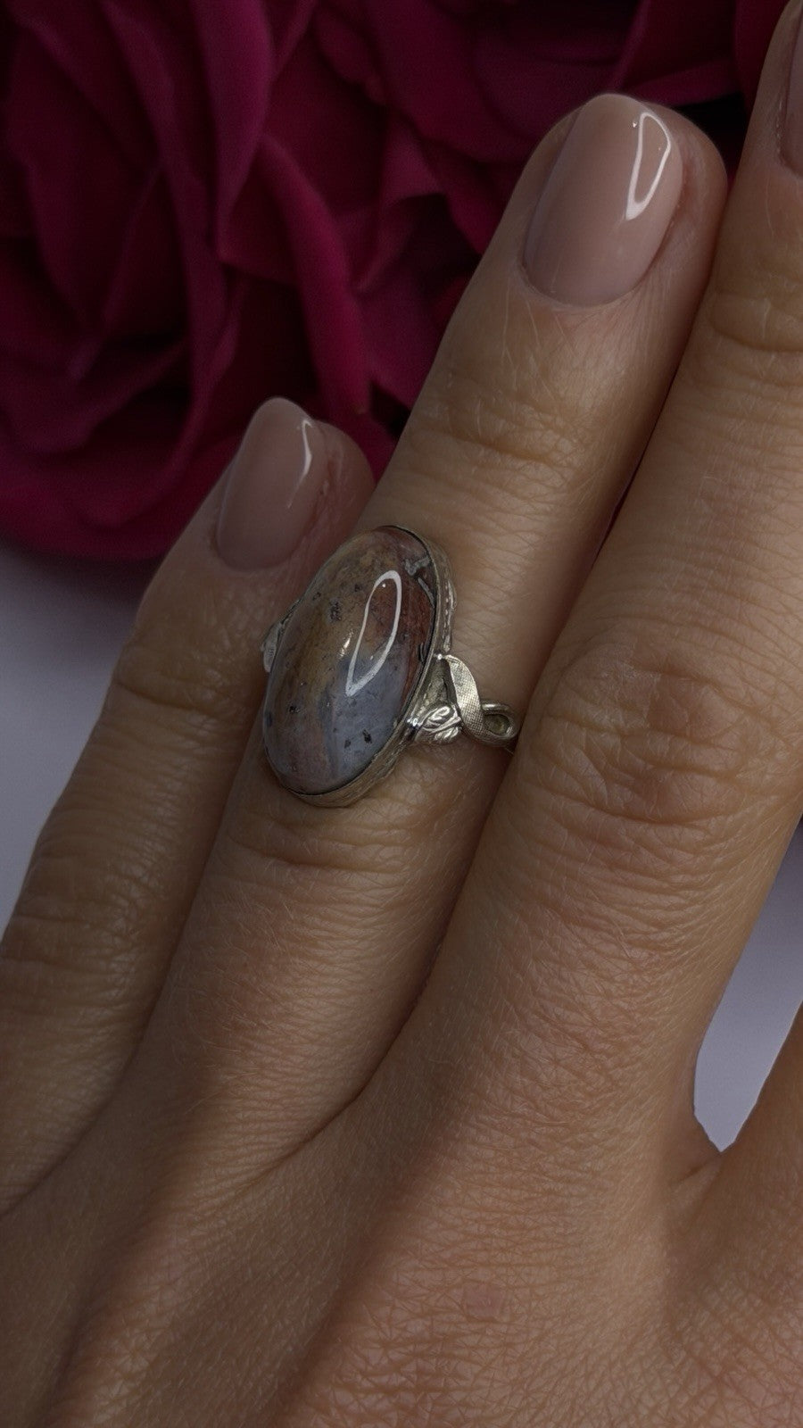 Vintage 925 Sterling Silver Moss Agate Ring Size 4.5