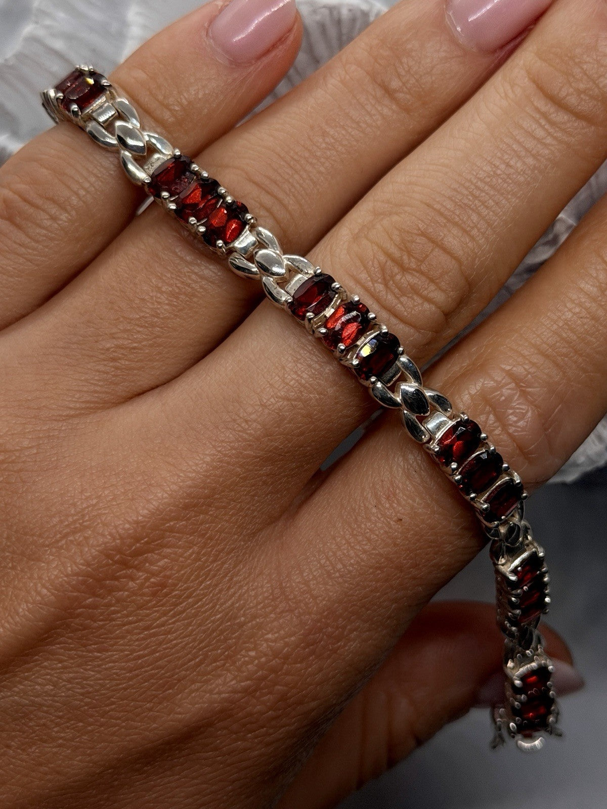Beautiful 925 Sterling Silver Red Garnet Bracelet