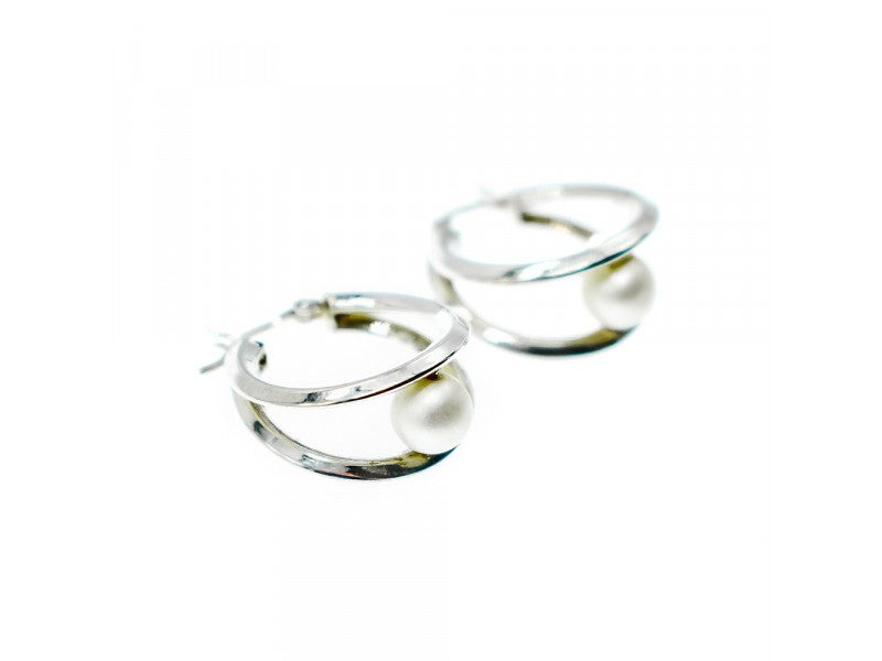 925 Sterling Silver Pearls Earrings Italy