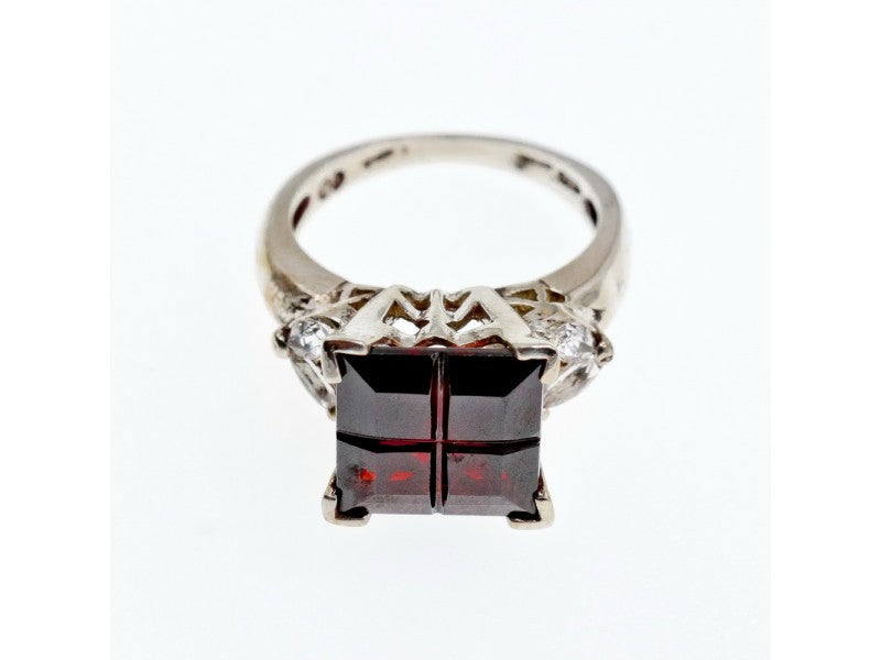 925 Sterling Silver Spessartine & Goshenite Ring Size 6.5