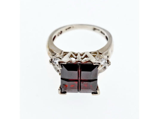 925 Sterling Silver Spessartine & Goshenite Ring Size 6.5
