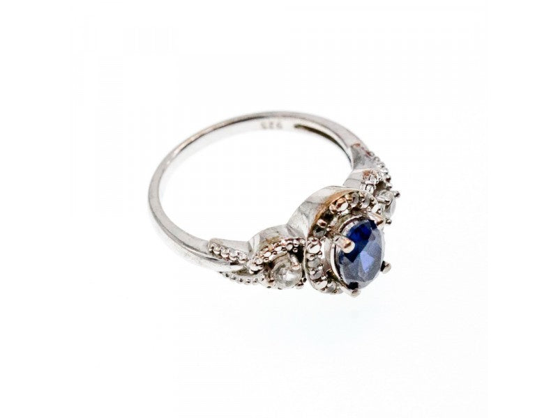 925 Sterling Silver Blue & White Sapphire "Snow Queen" Ring Size 7.25