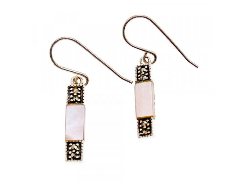 925 Sterling Silver Pink Mother of Pearl & Marcasites Earrings
