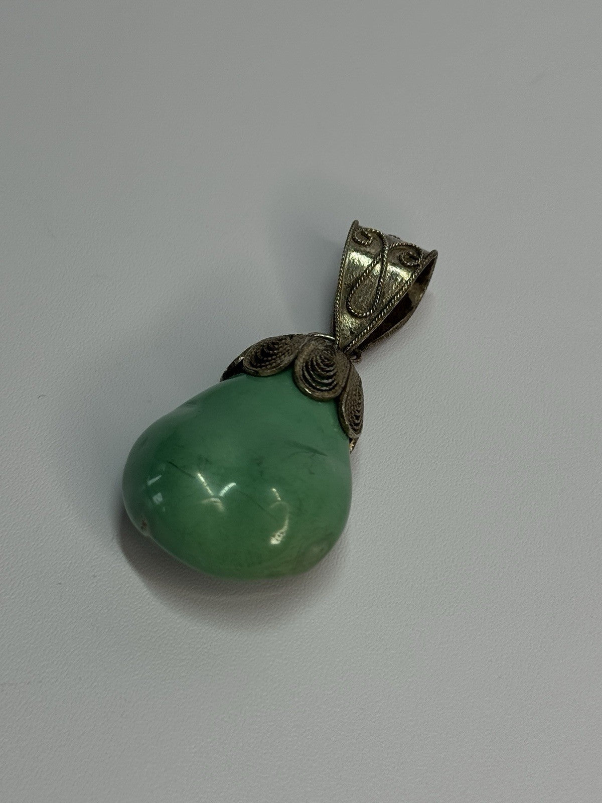Vintage 925 Sterling Silver Malachite Pendant Length 2 Inch