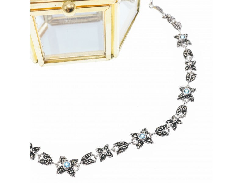 925 Sterling Silver Topaz & Marcasites "Flowers" Necklace
