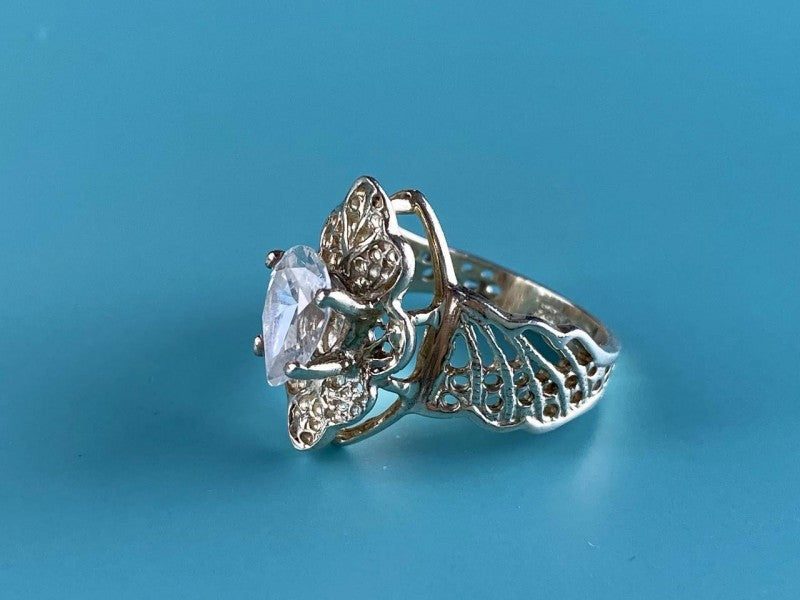 925 Sterling Silver White CZ Openwork Ring Size 6.5