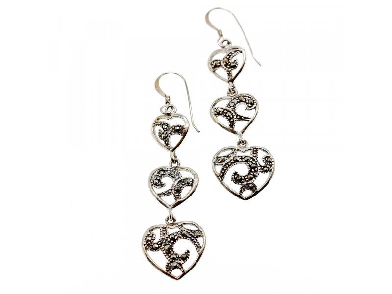 925 Sterling Silver Marcasites "Hearts" Earrings