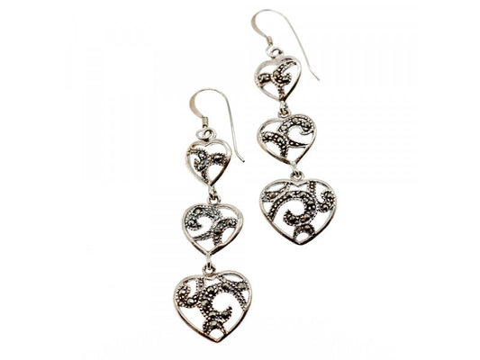 925 Sterling Silver Marcasites "Hearts" Earrings
