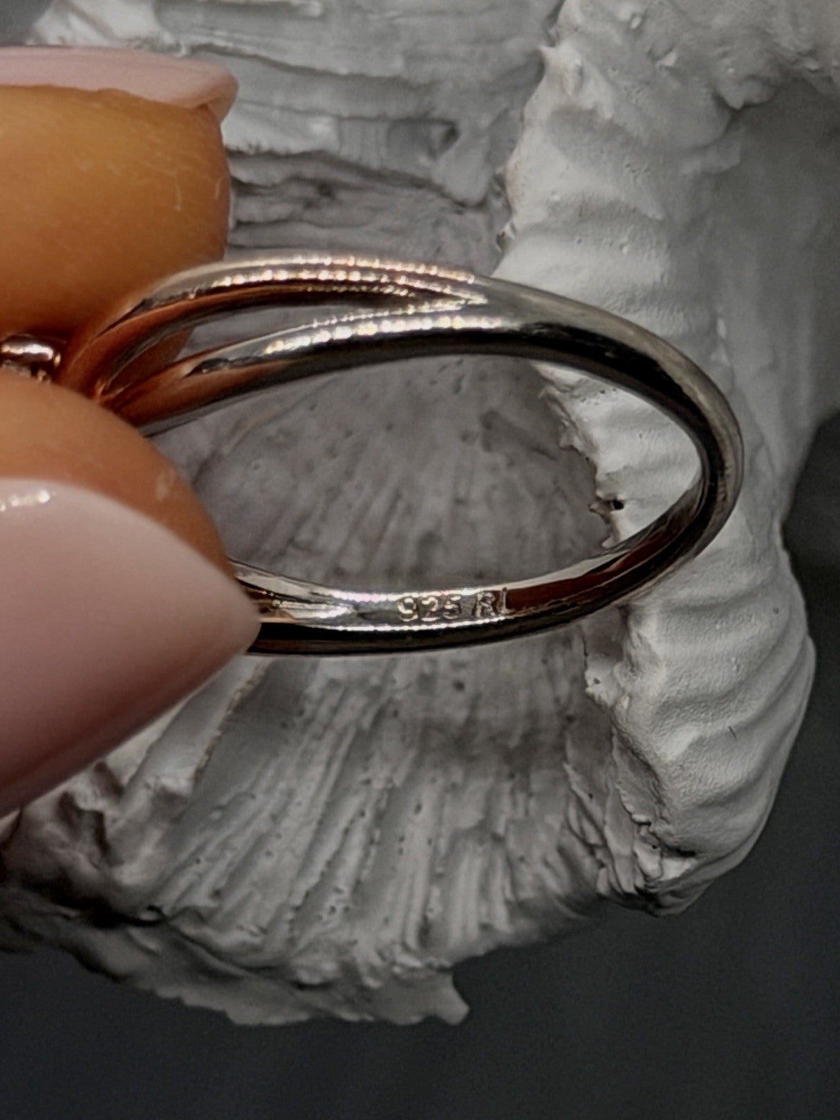925 Sterling Silver & 14K Rose Gold Plated Part Diamond Ring Size 7