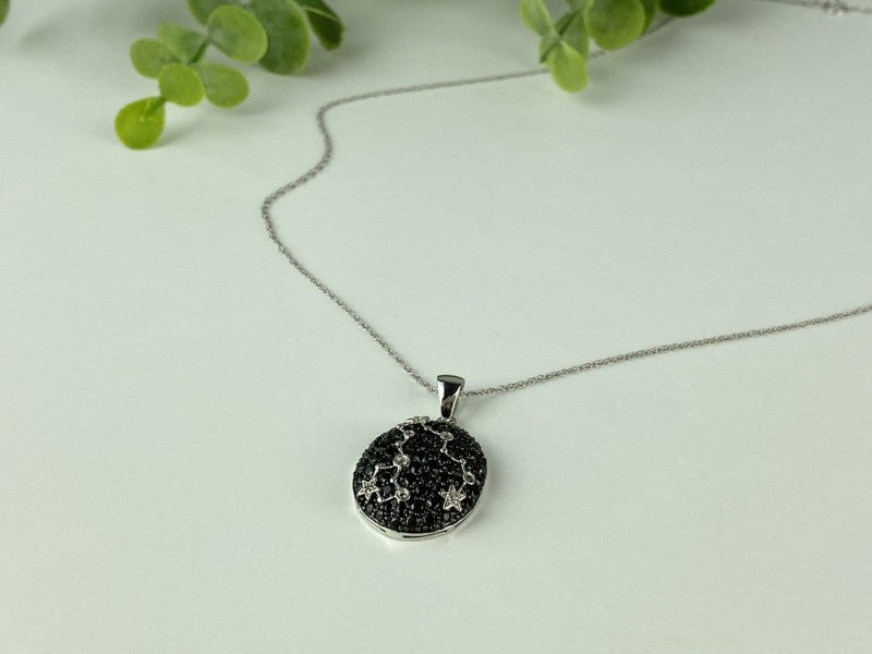 925 Sterling Silver Black & White Spinel Chain With Pendant