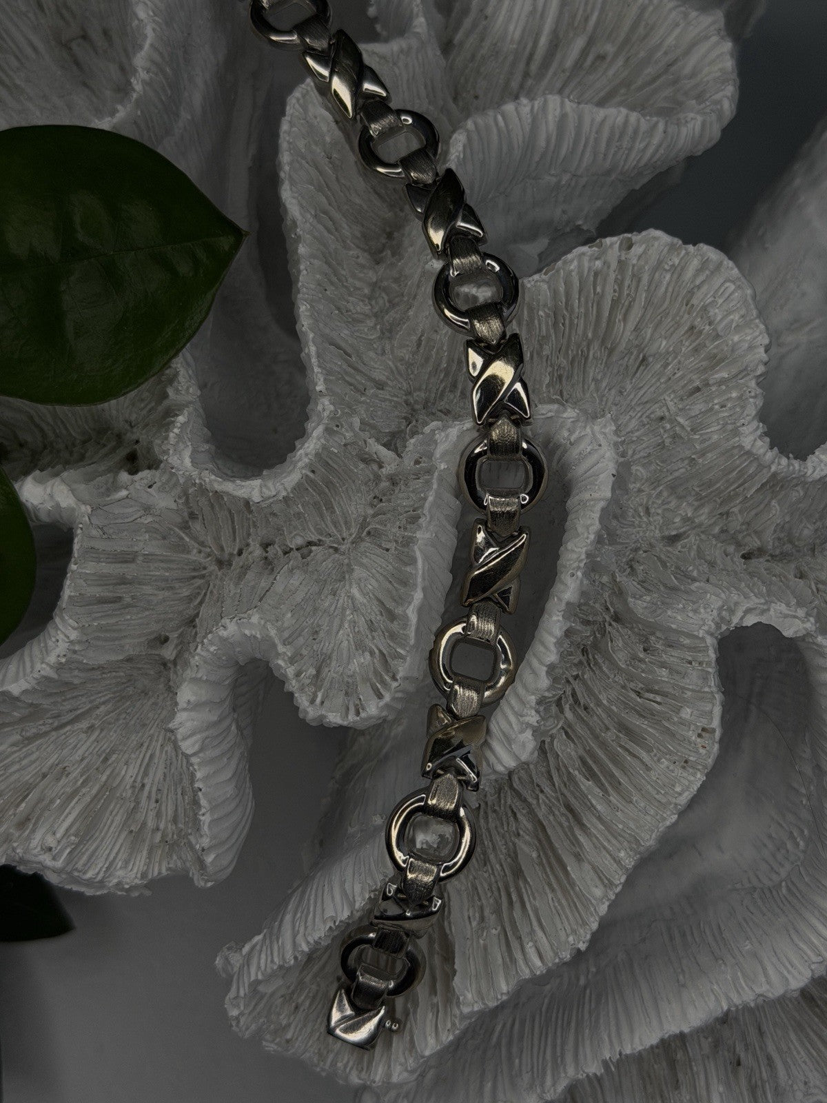 Vintage Design X-shaped & Circular Links 925 Sterling Silver Bracelet 7.5
