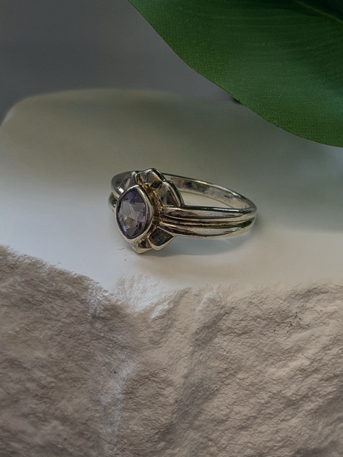 925 Sterling Silver Marquise Cut Art Deco Purple Amethyst Ring Size 8