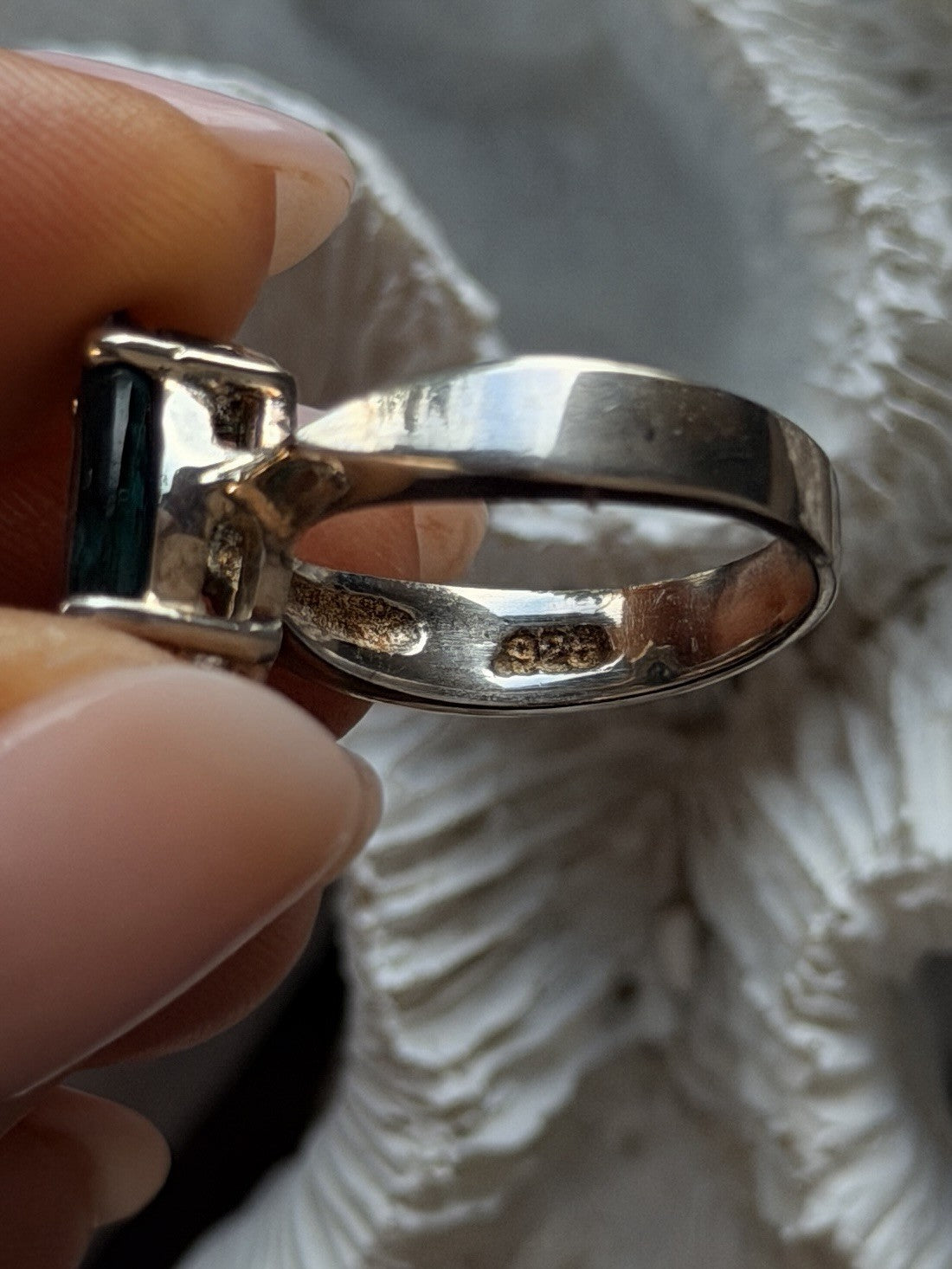 925 Sterling Silver Dark Green Spinel Ring Size 7