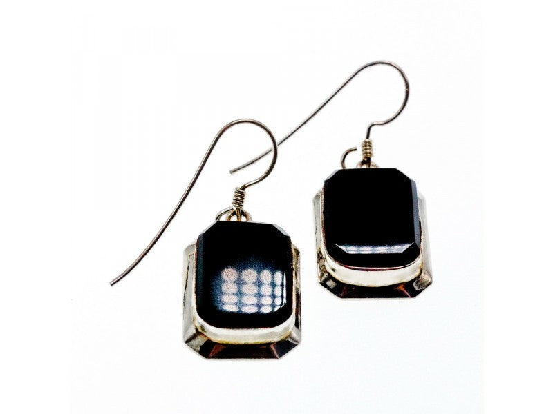 925 Sterling Silver Black Nephrite Earrings