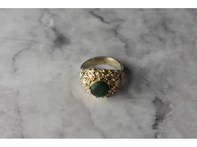 Vintage 925 Sterling Silver Malachite Ring Size 5.5