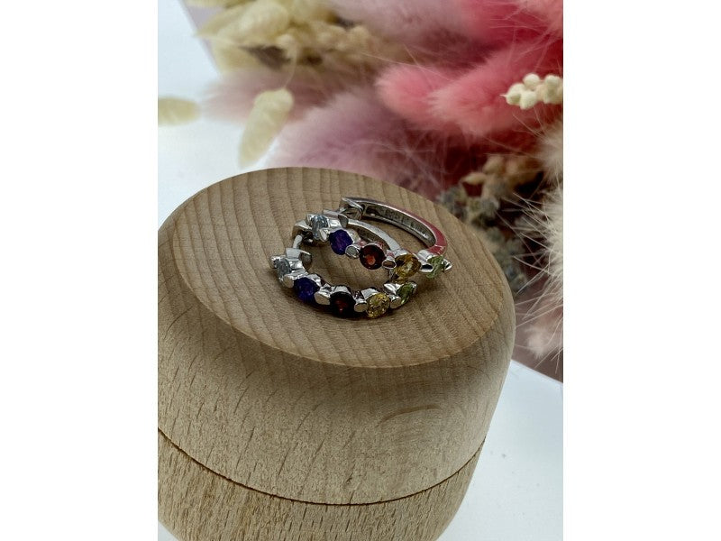 925 Sterling Silver Multi Gemstones "Rainbow" Earrings