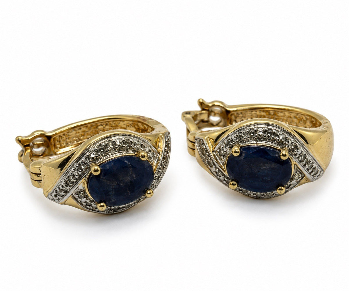 Elegant 925 Sterling Silver Gold Plated Sapphire Earrings