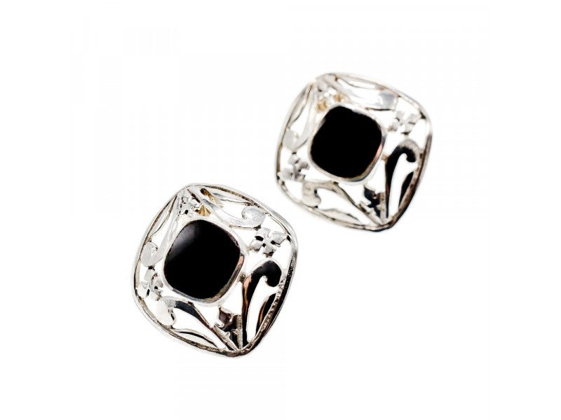 925 Sterling Silver Black Nephrite Stud Earrings