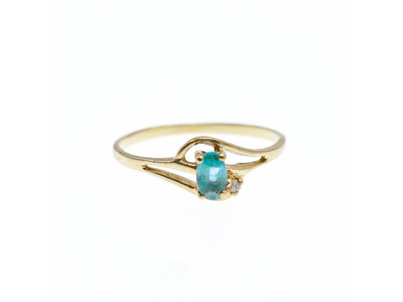 10K Yellow Gold Topaz & Diamond Ring Size 6.75