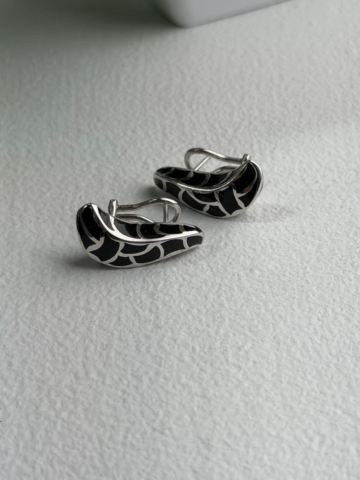Italy Belle Etoile Coccodrillo 925 Sterling Silver Black Onyx Earrings