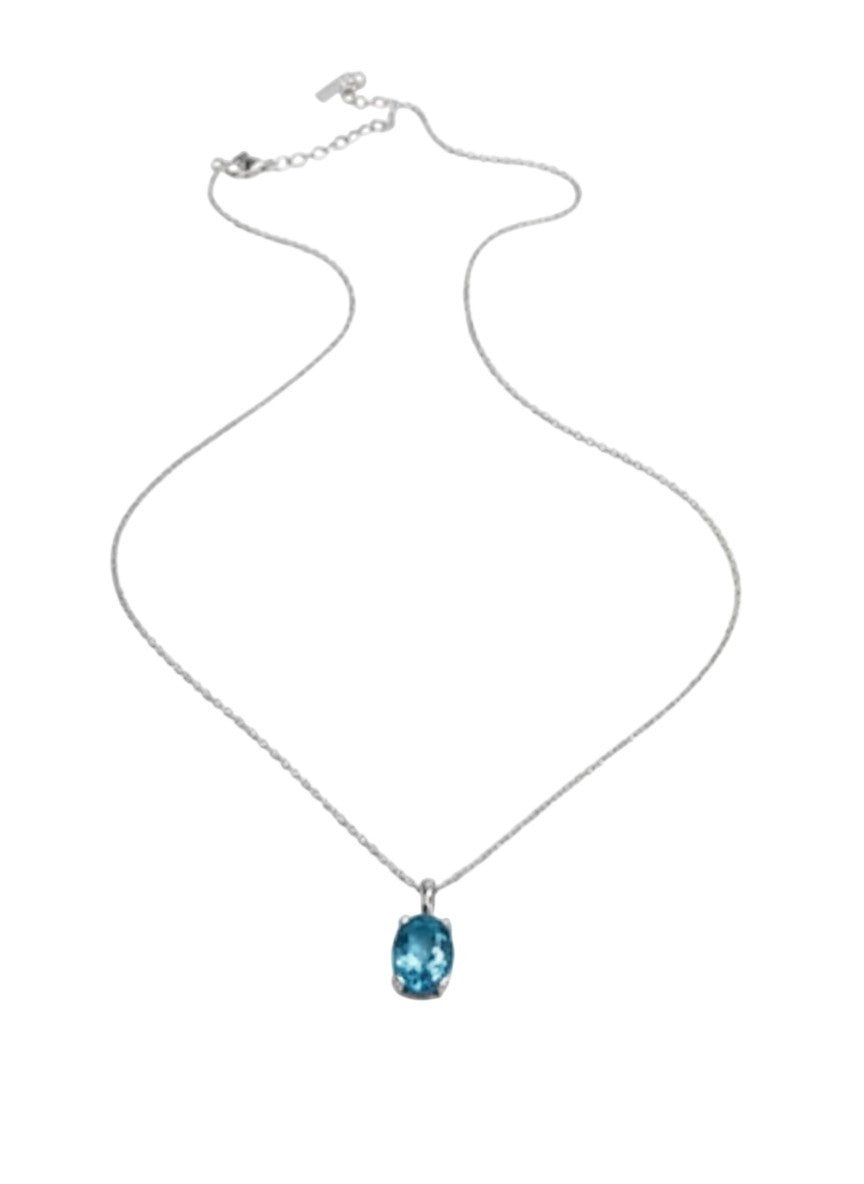 14K White Gold Topaz Pendant & 10K White Gold Chain