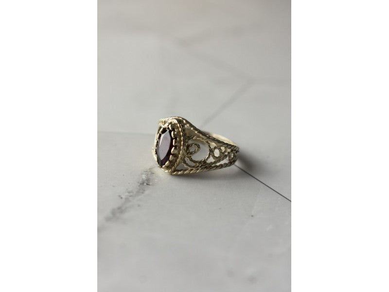 925 Sterling Silver Almandine Openwork Ring Size 10.25