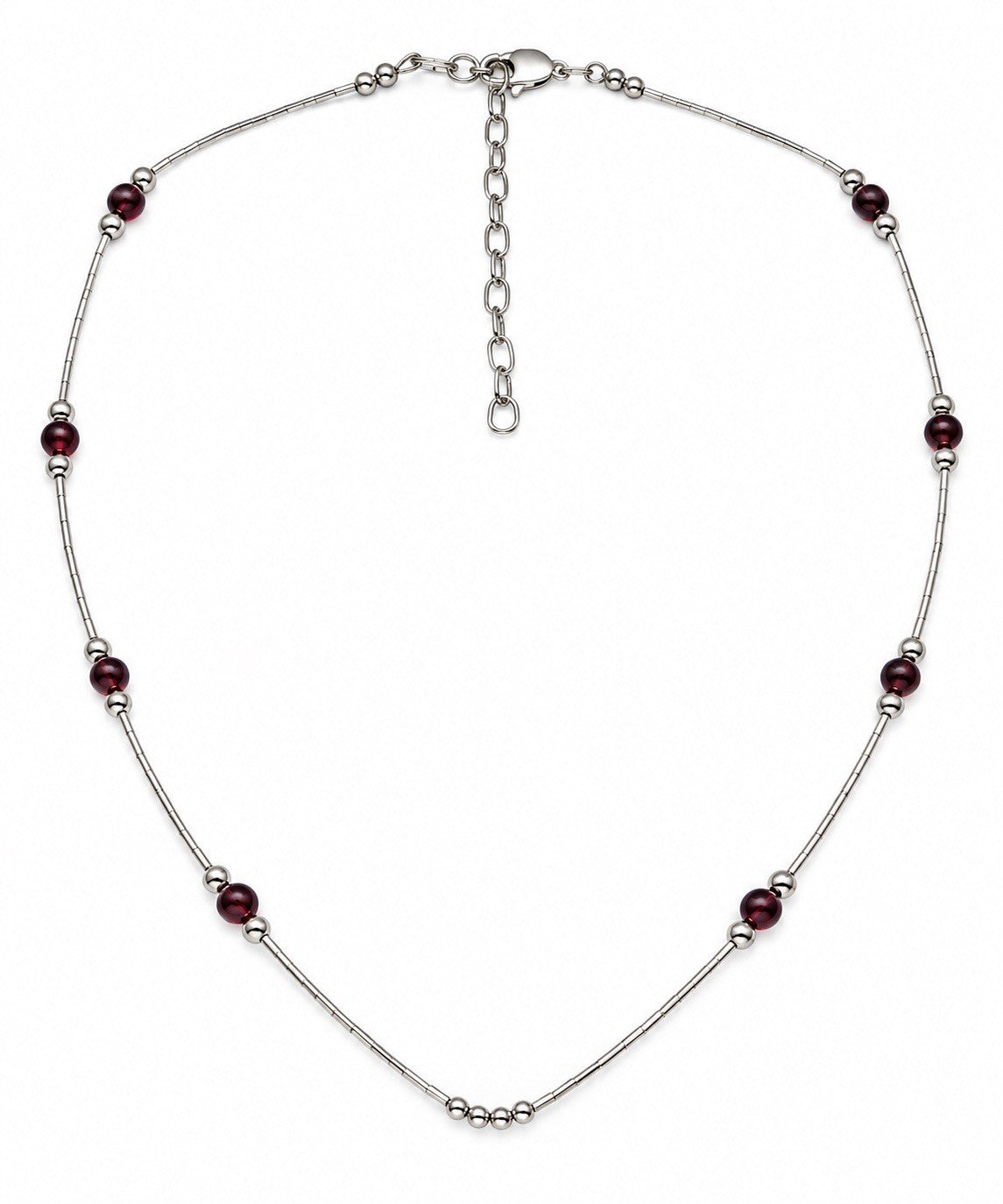 925 Sterling Silver Deep Red Garnet Beaded Necklace Adjustable