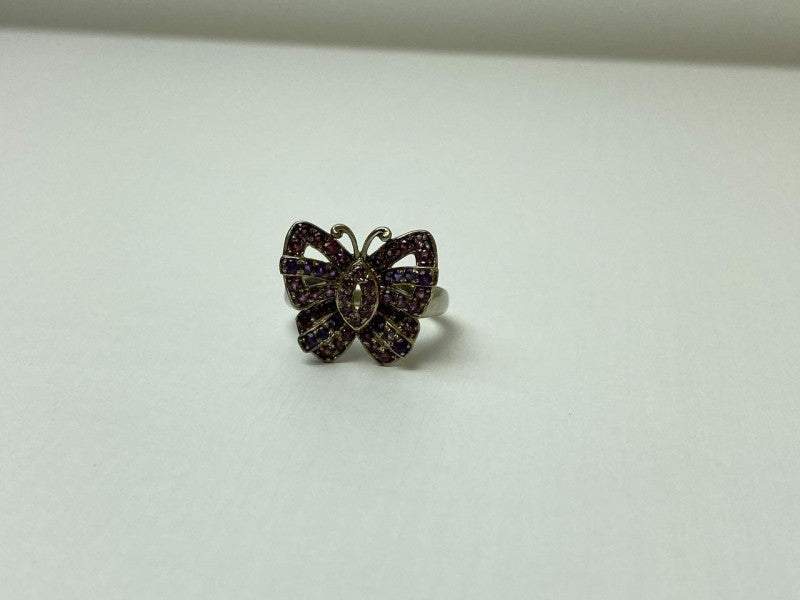 925 Sterling Silver Iolite & Pink Topaz "Butterfly" Ring Size 8