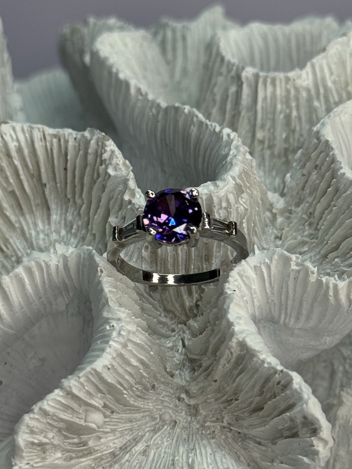 925 Sterling Silver Purple & White Spinel Ring Size 6.5