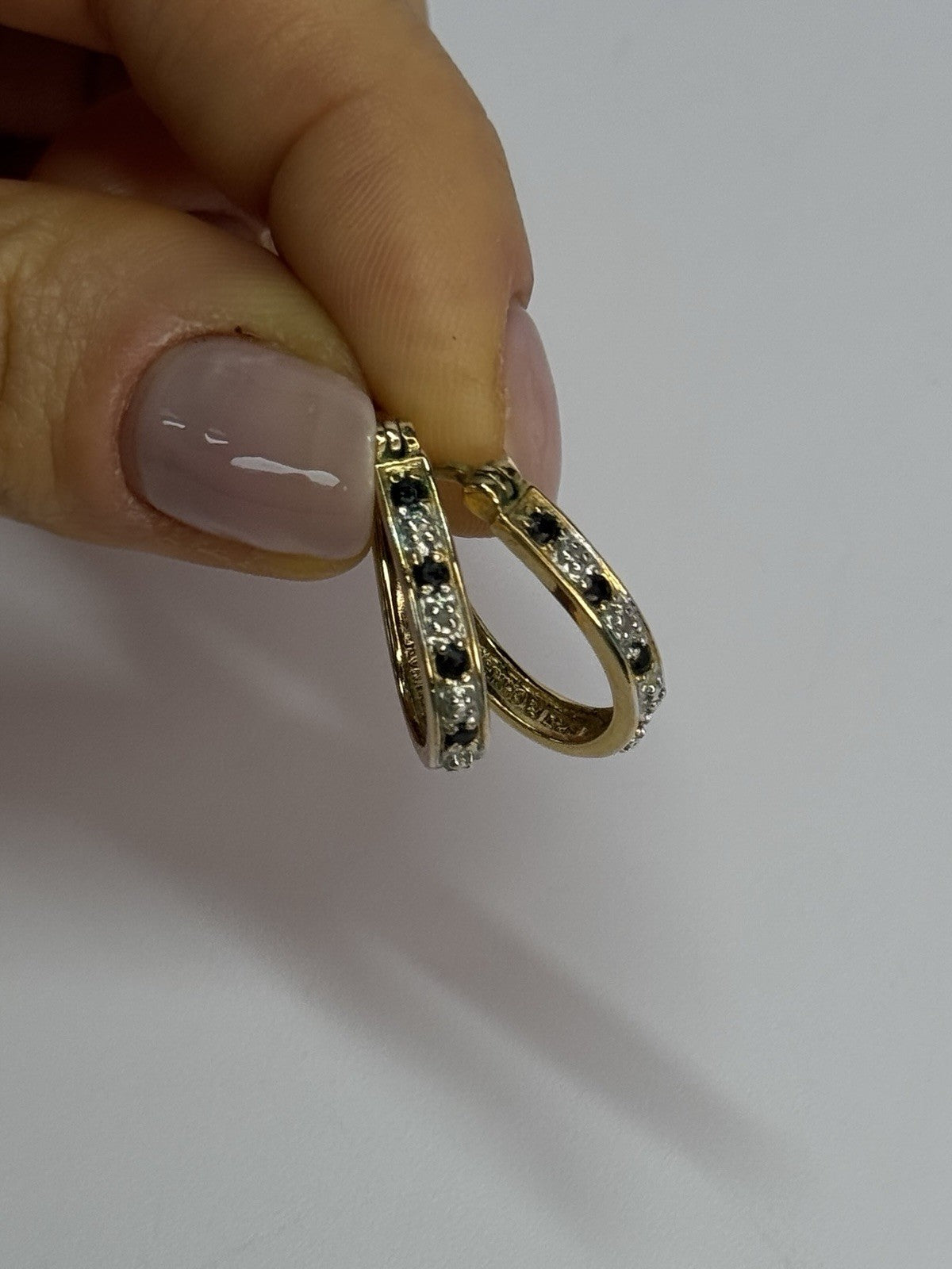 925 Sterling Silver Gold Plated Sapphire & Diamond Earrings Length 0.8 Inch
