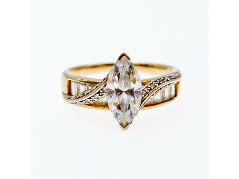 925 Sterling Silver Gold Plated CZ Ring Size 10.5