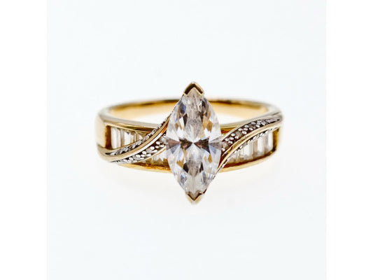925 Sterling Silver Gold Plated CZ Ring Size 10.5