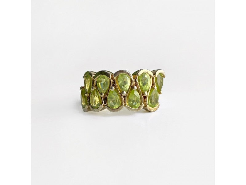 925 Sterling Silver Gold Plated Peridot Ring Size 6.5