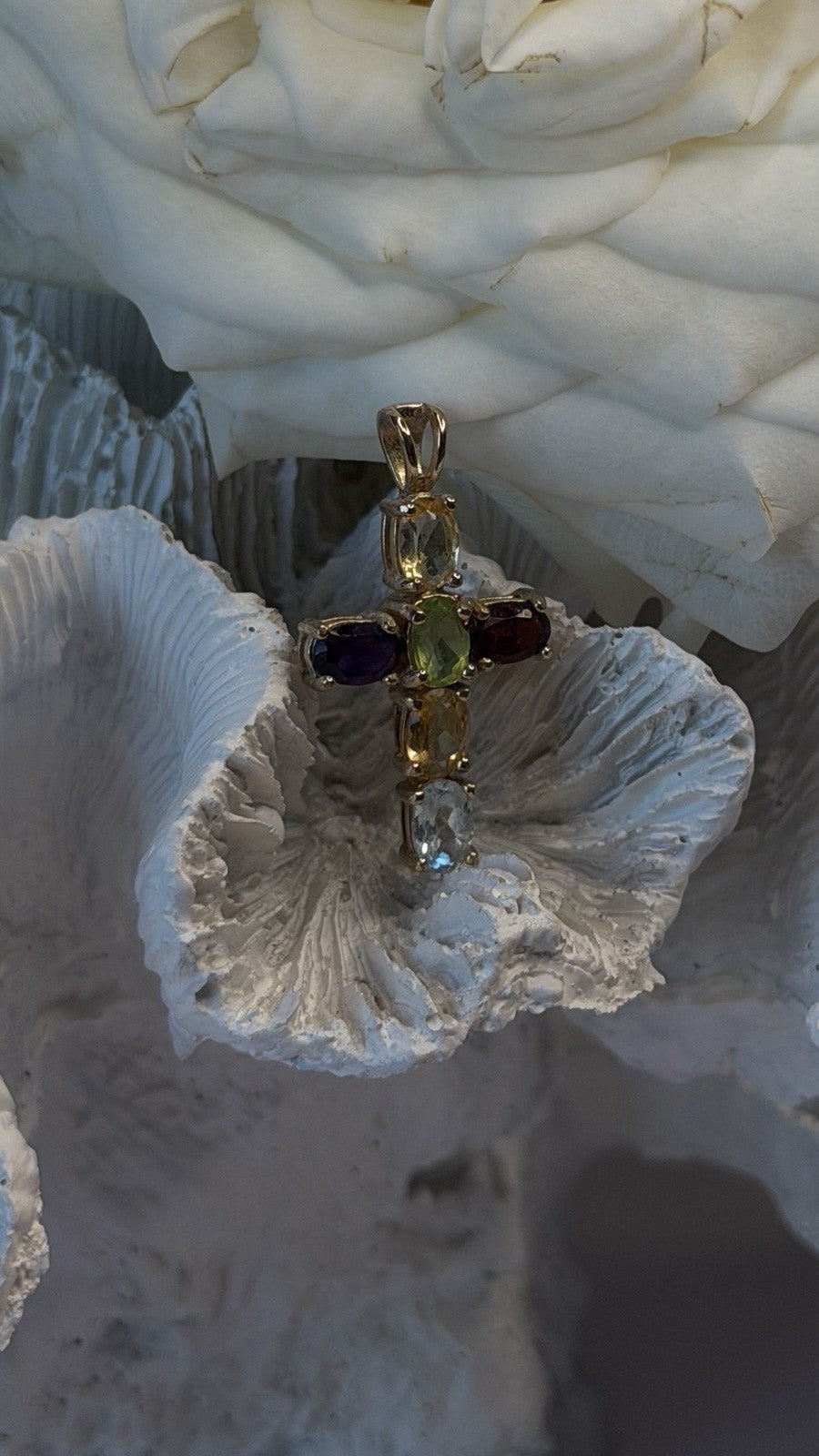 Multi Gemstone 925 Sterling Silver Gold Plated Cross Pendant