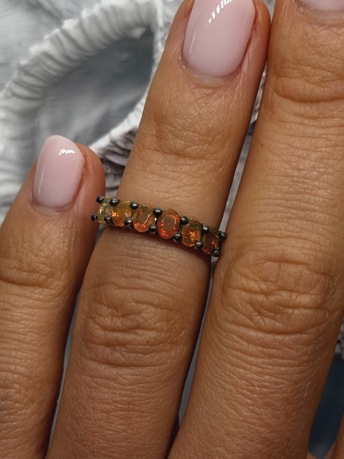 925 Sterling Silver Fire Opal Ring Size 4