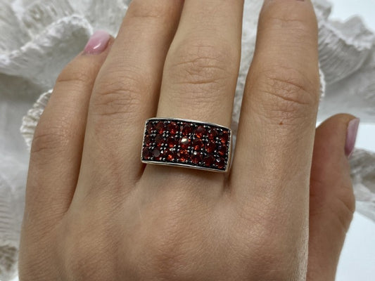 925 Sterling Silver Garnet Ring Size 8.5