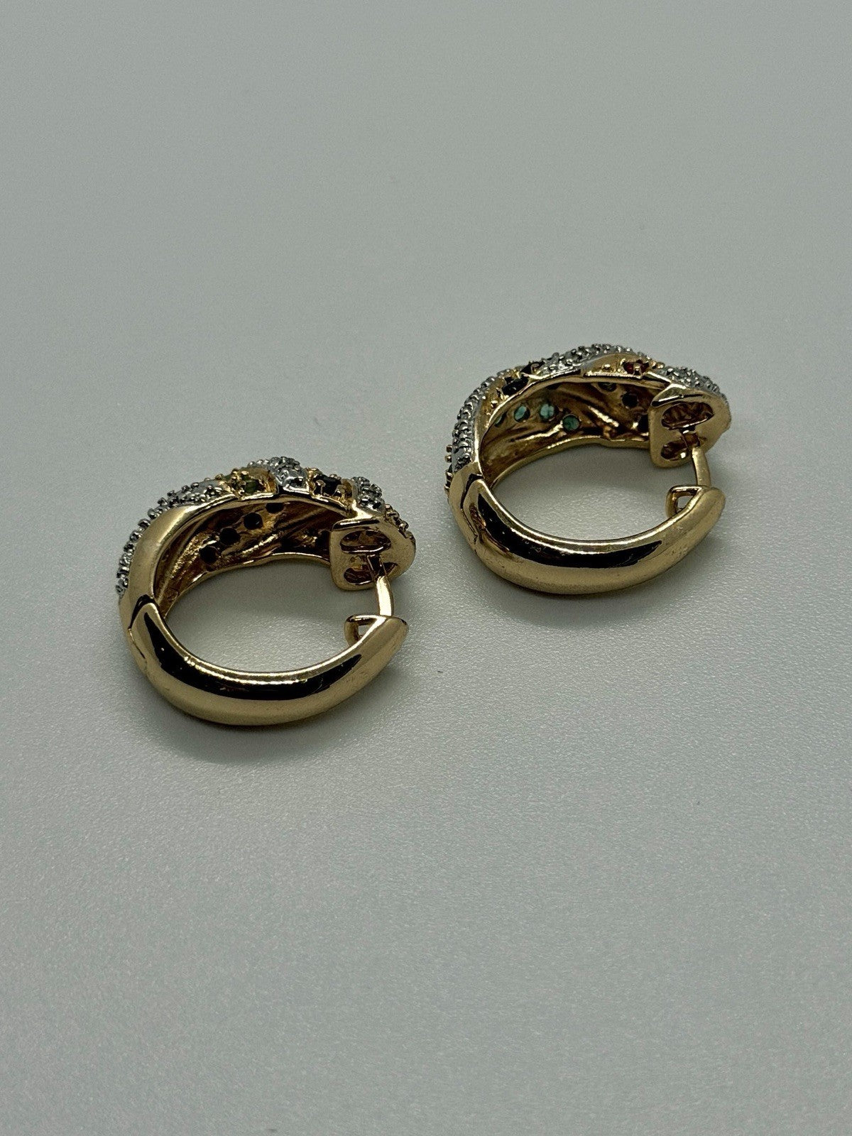 925 Sterling Silver Gold Plated Ruby Sapphire Emerald Earrings
