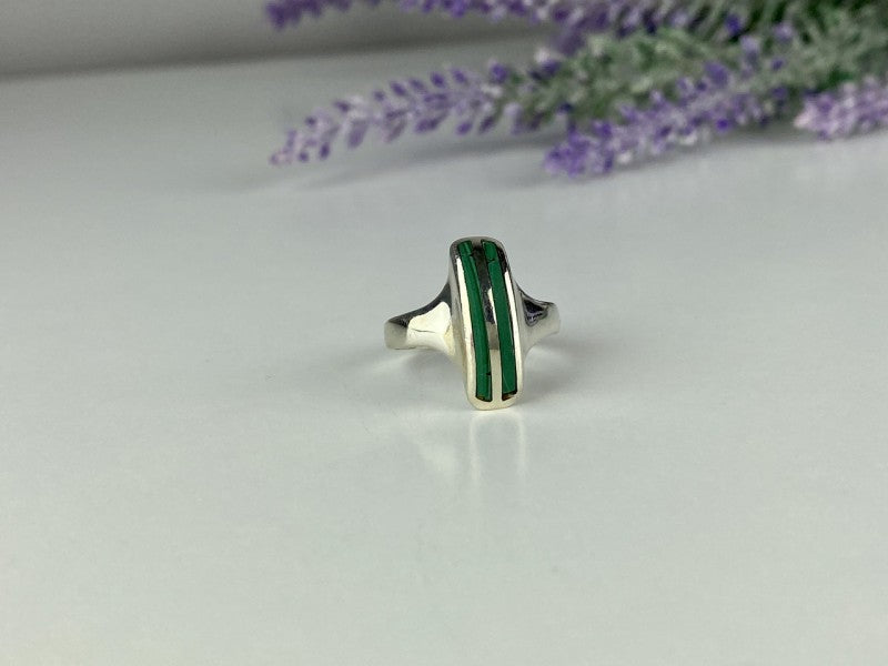 925 Sterling Silver Malachite Ring Size 5.5