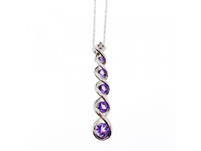 10K White Gold Amethyst & Diamond Chain With Pendant