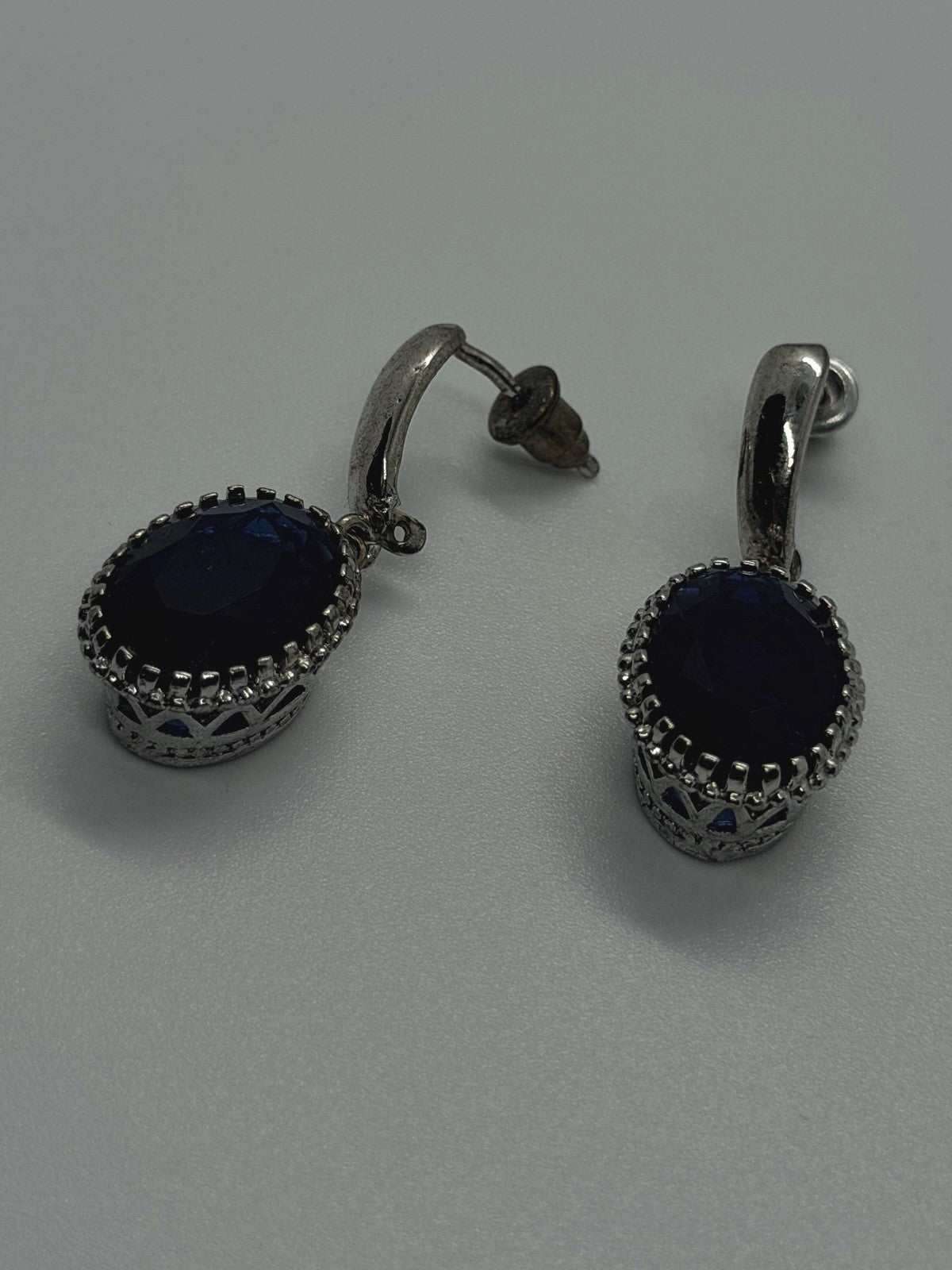 Elegant 925 Sterling Silver Oval Blue Sapphire Drop Earrings